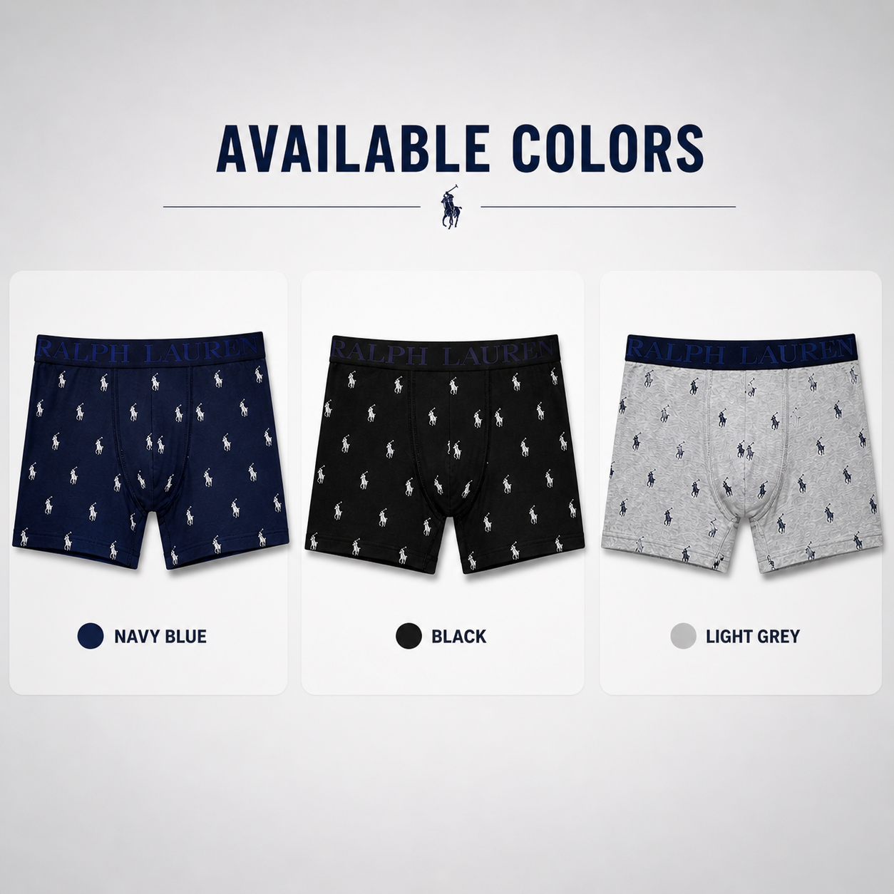 Ralph Lauren 3 Pack Boxer Briefs Combo – Everyday Comfort & Style (Navy Blue, Black, Grey)