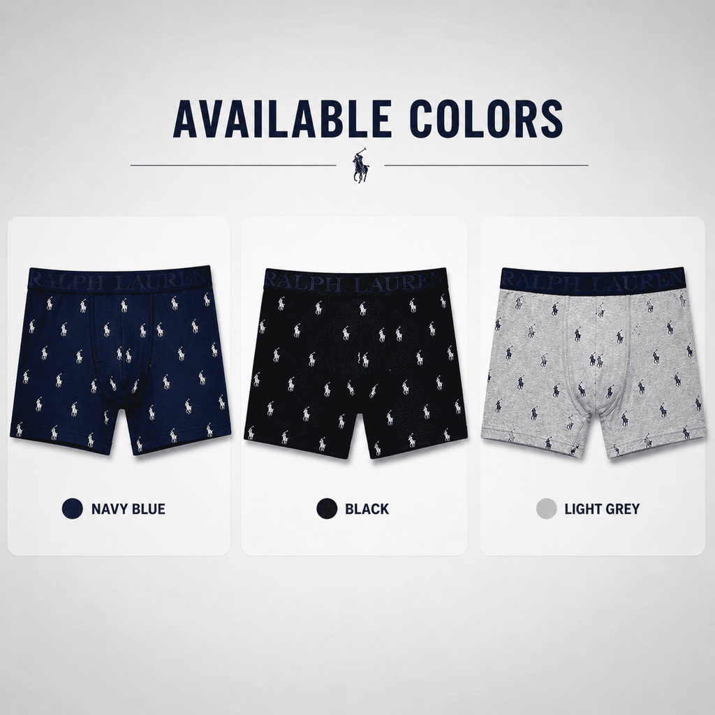 Ralph Lauren 3 Pack Trunks – Comfortable Everyday Innerwear (Navy Blue, Black, Light Grey)