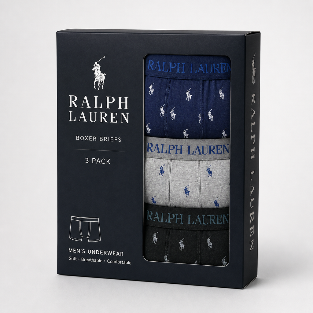 Ralph Lauren 3 Pack Boxer Briefs Combo – Everyday Comfort & Style (Navy Blue, Black, Grey)