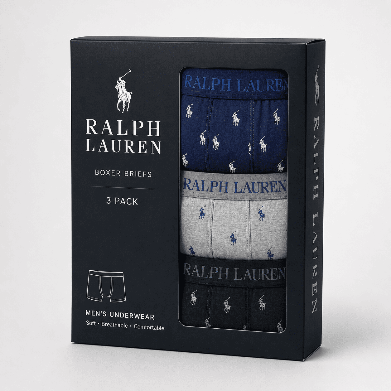 Ralph Lauren 3 Pack Trunks – Comfortable Everyday Innerwear (Navy Blue, Black, Light Grey)
