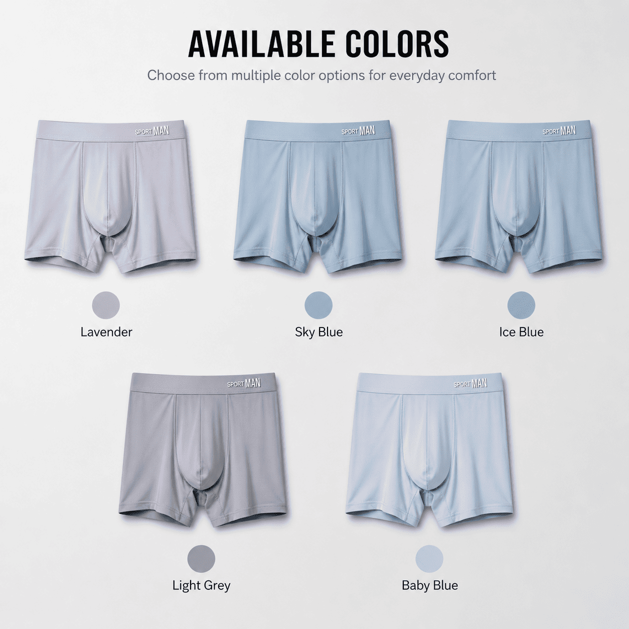 SPORT MAN 5 Pack Trunks – Comfortable Everyday Innerwear (Sky Blue, Ice Blue, Light Grey)