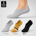 3 Pair No Show Socks – Everyday Comfort (Light Grey, Mustard, Black)