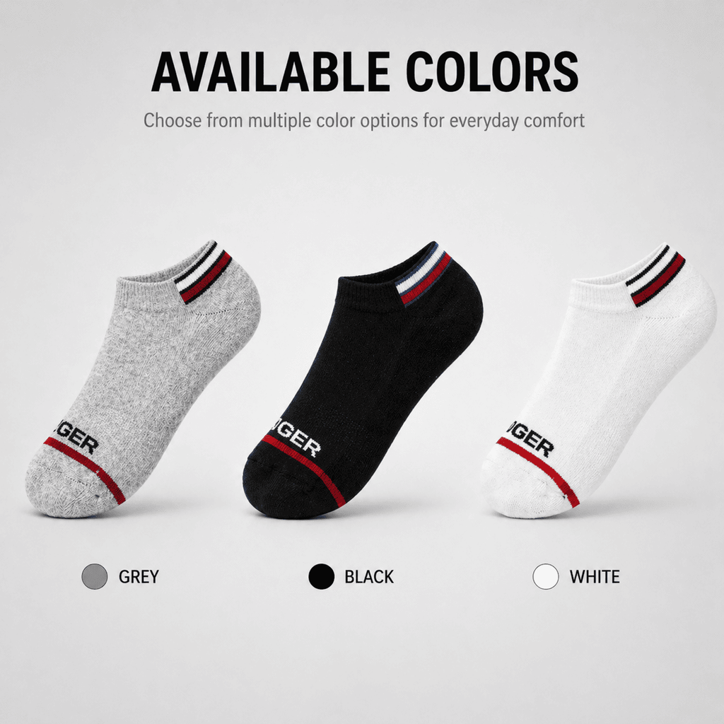 3 Pair Ankle Socks – Everyday Comfort (Grey, Black, White)