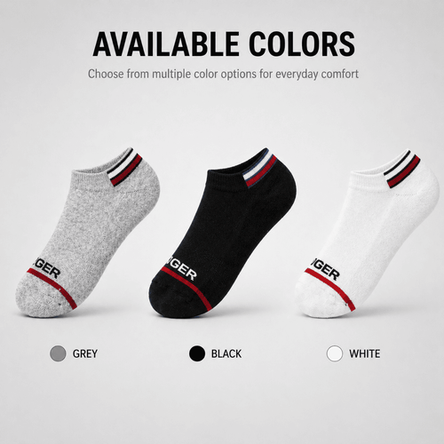 3 Pair Ankle Socks – Everyday Comfort (Grey, Black, White)