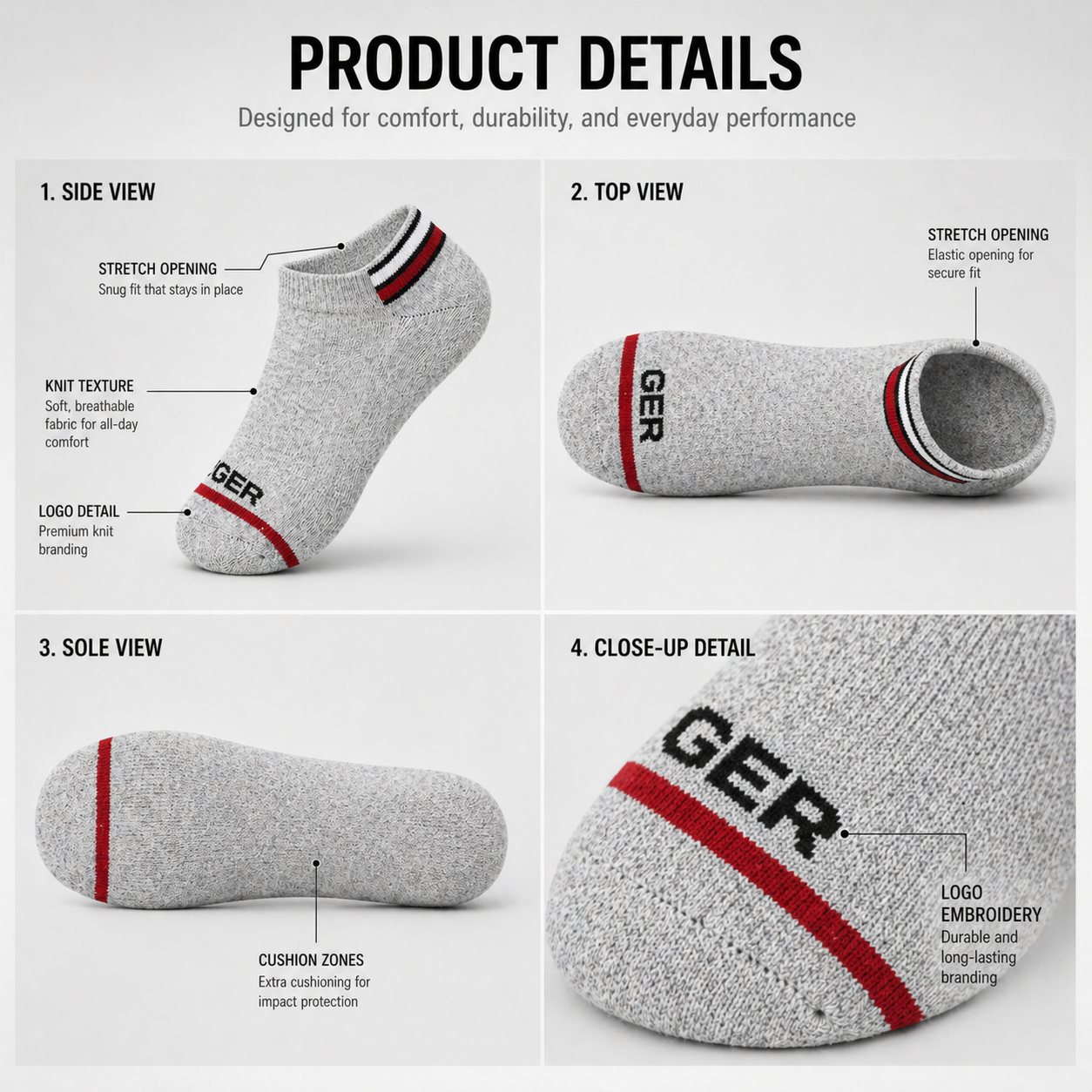Levi’s + Tommy Hilfiger 6 Pairs Ankle Socks Combo – Everyday Comfort & Style (Black, Grey, White)