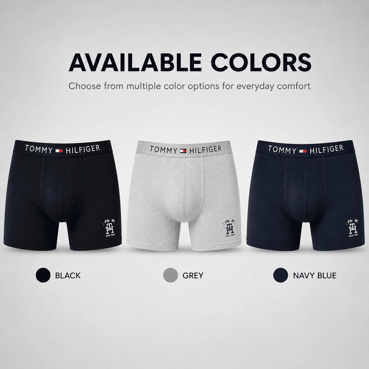 Tommy Hilfiger 3 Pack Trunks – Comfortable Everyday Innerwear (Black, Grey, Navy Blue)