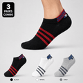 3 Pair Ankle Socks – Everyday Comfort Striped Design (Black, White, Grey)