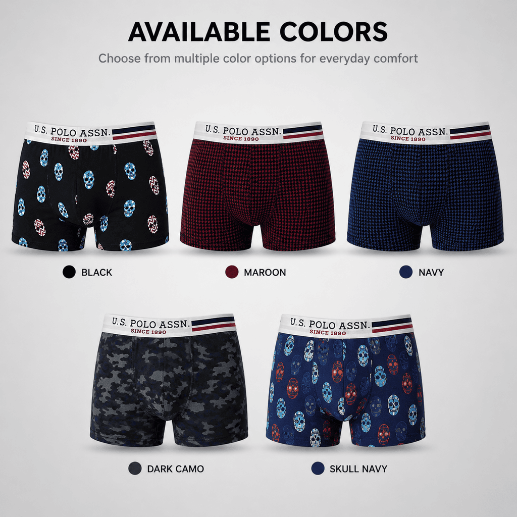 U.S. Polo Assn. 3 Pack Trunks – Comfortable Everyday Innerwear (Black, Navy, Light Grey)