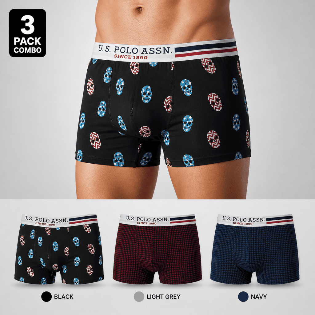U.S. Polo Assn. 3 Pack Trunks – Comfortable Everyday Innerwear (Black, Navy, Light Grey)