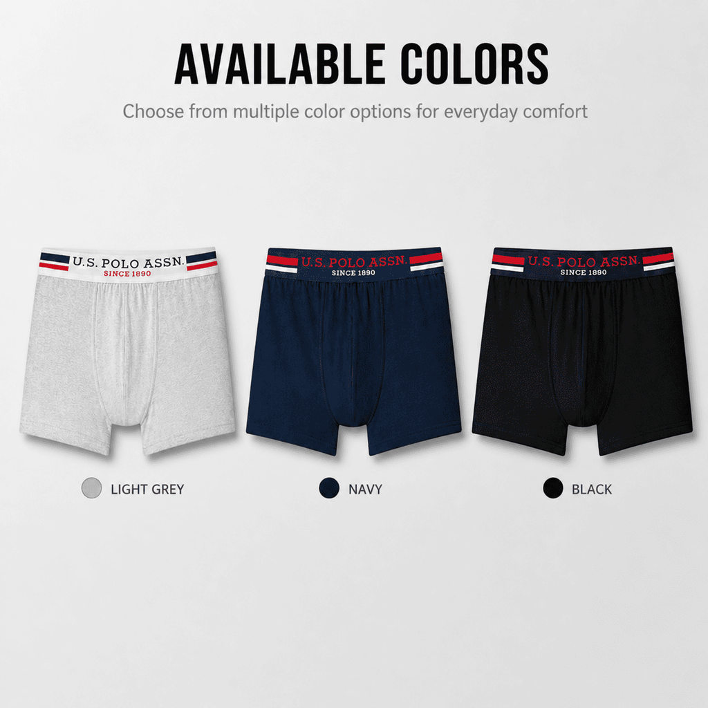 U.S. Polo Assn. 3 Pack Trunks – Comfortable Everyday Innerwear (Light Grey, Navy, Black)