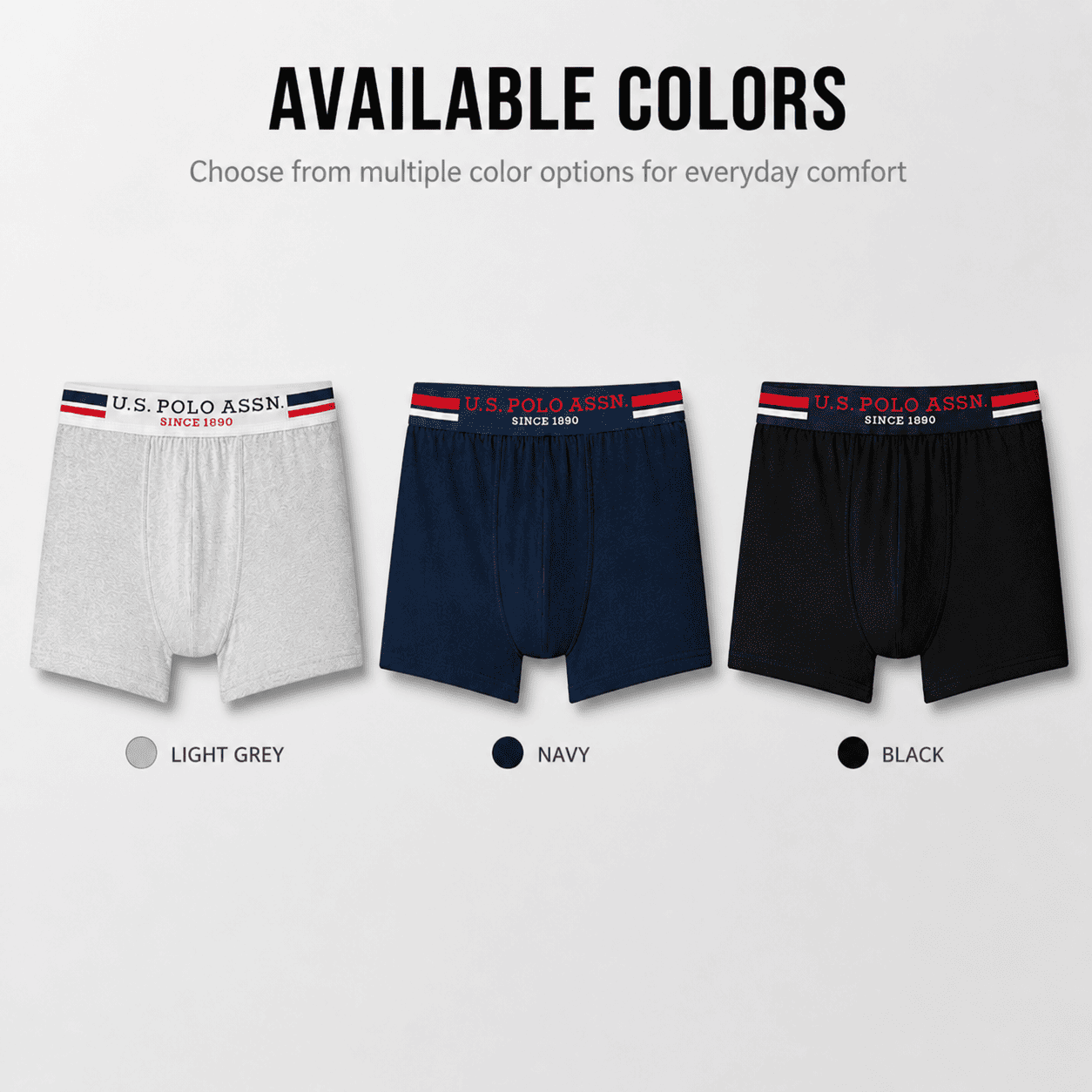 U.S. Polo Assn. 3 Pack Trunks – Comfortable Everyday Innerwear (Light Grey, Navy, Black)