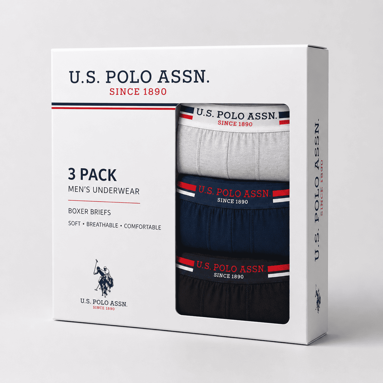 U.S. Polo Assn. 3 Pack Trunks – Comfortable Everyday Innerwear (Light Grey, Navy, Black)