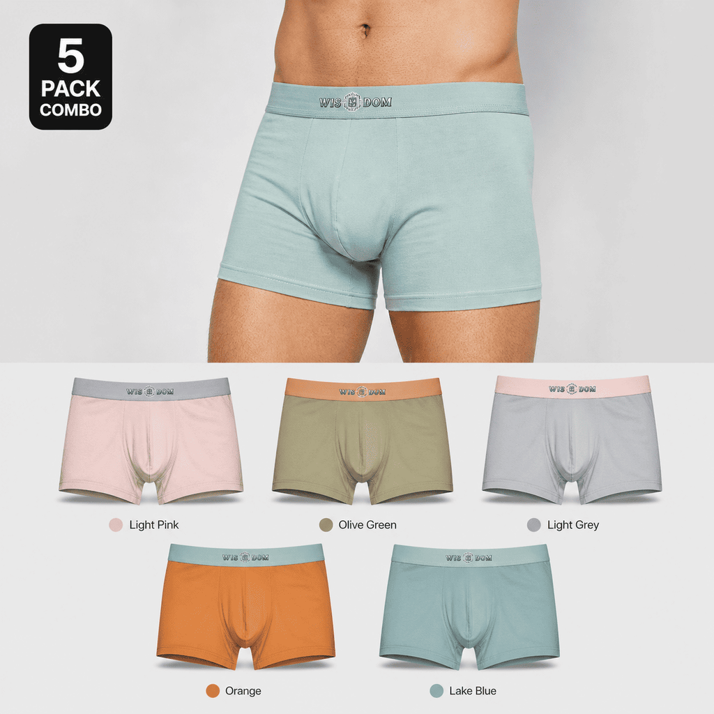 WISDOM Trunks – Comfortable Everyday Innerwear (Light Pink, Olive Green, Light Grey)