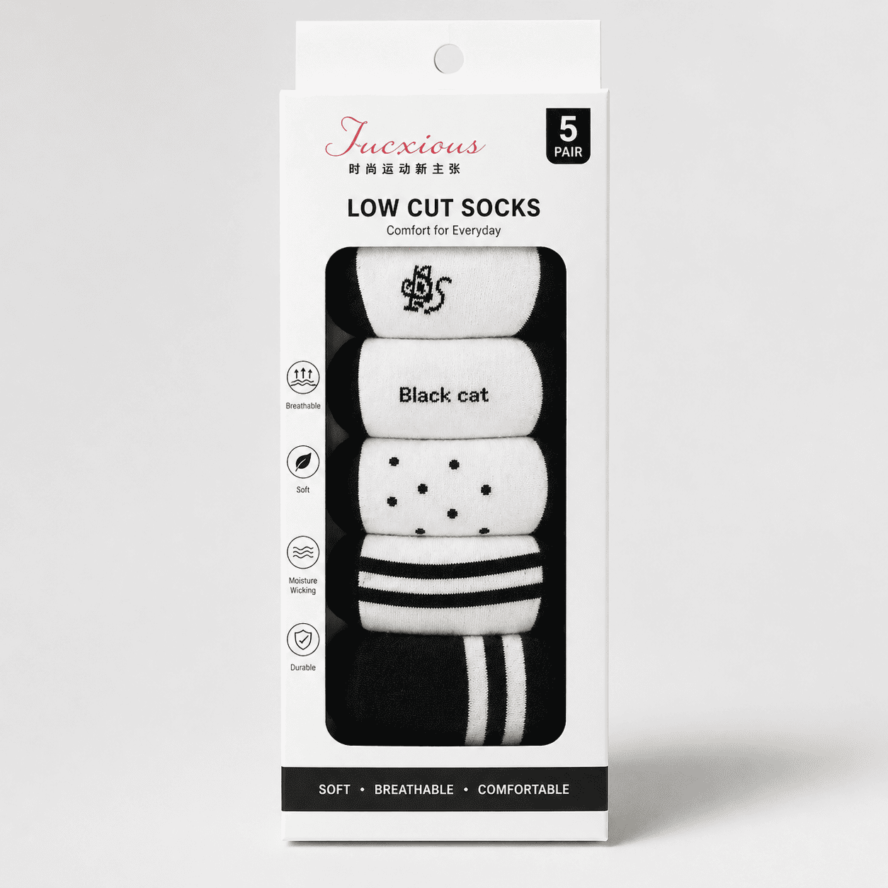 5 Pair No Show Socks – Everyday Comfort Invisible Fit (Black & White)