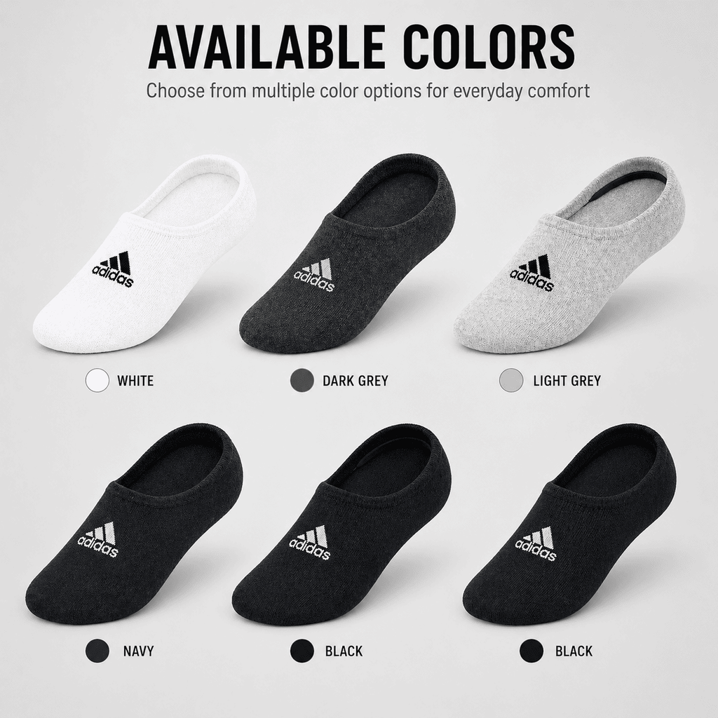 Adidas 5 Pair Low Cut Ankle Socks Combo – Cotton Comfort No Show Socks (White, Grey, Navy, Black)