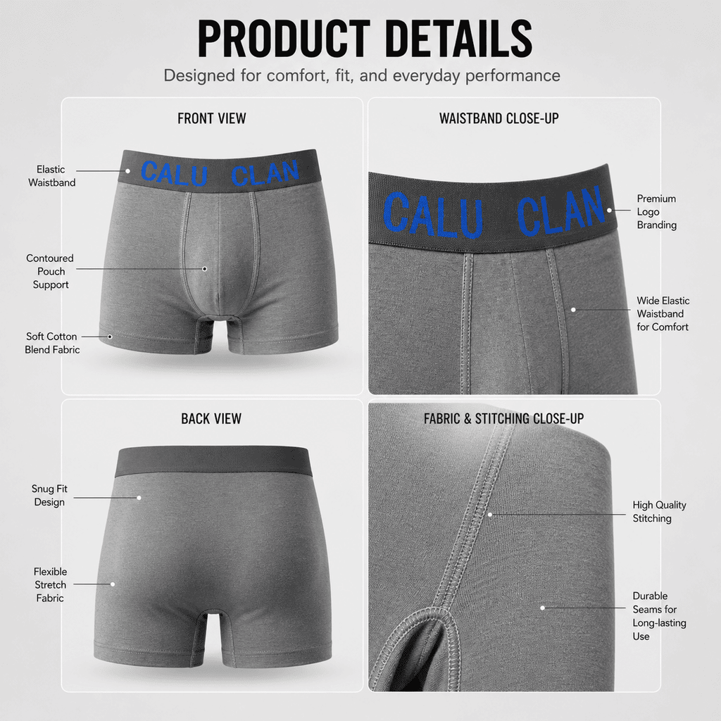 CALU CLAN 5 Pack Boxer Briefs – Comfortable Everyday Innerwear (Maroon, Yellow, Green)