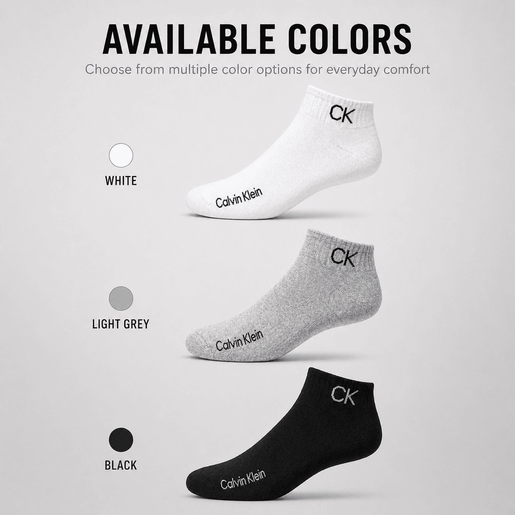 Calvin Klein 3 Pair Ankle Socks – Everyday Comfort (Grey, White, Black)