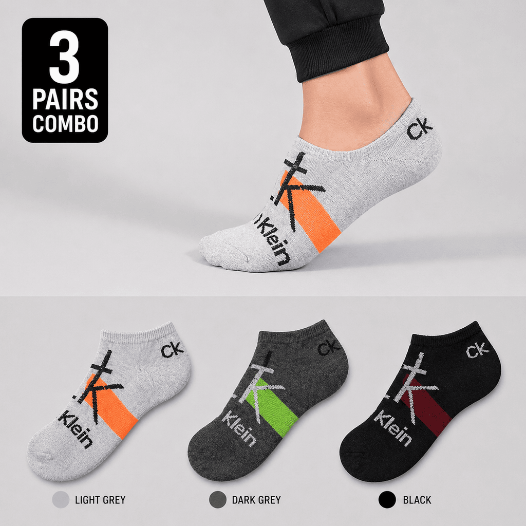 Calvin Klein 3 Pair Ankle Socks – Everyday Comfort (Light Grey, Dark Grey, Black)