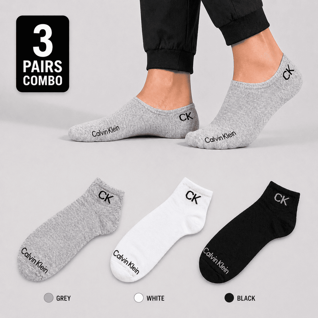 Calvin Klein 3 Pair Ankle Socks – Everyday Comfort (Grey, White, Black)