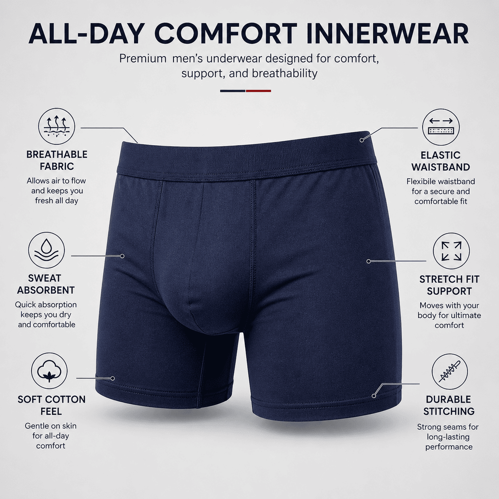 4 Pack Trunks – Comfortable Everyday Innerwear (Navy Blue, Dark Blue, Light Blue)