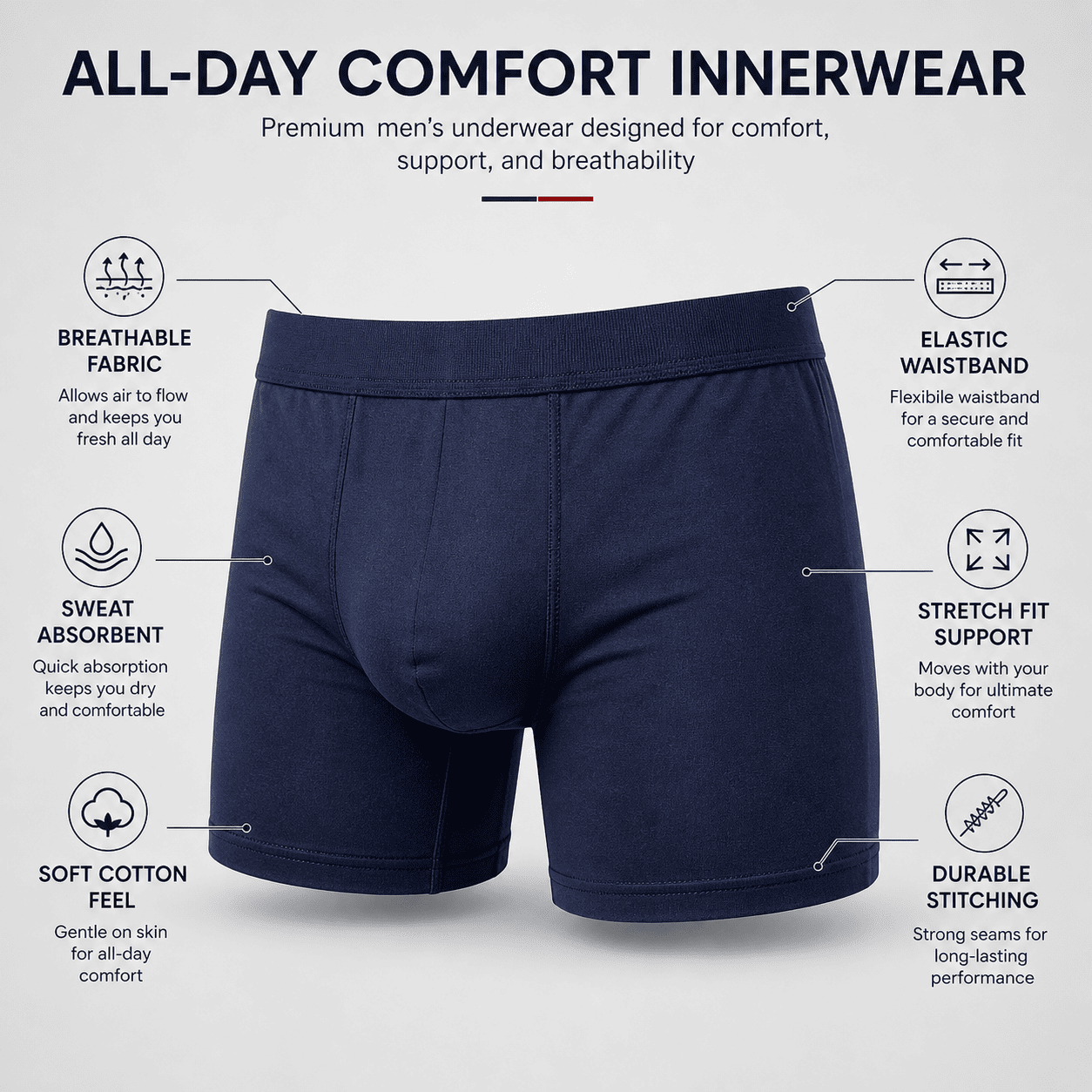 4 Pack Trunks – Comfortable Everyday Innerwear (Navy Blue, Dark Blue, Light Blue)