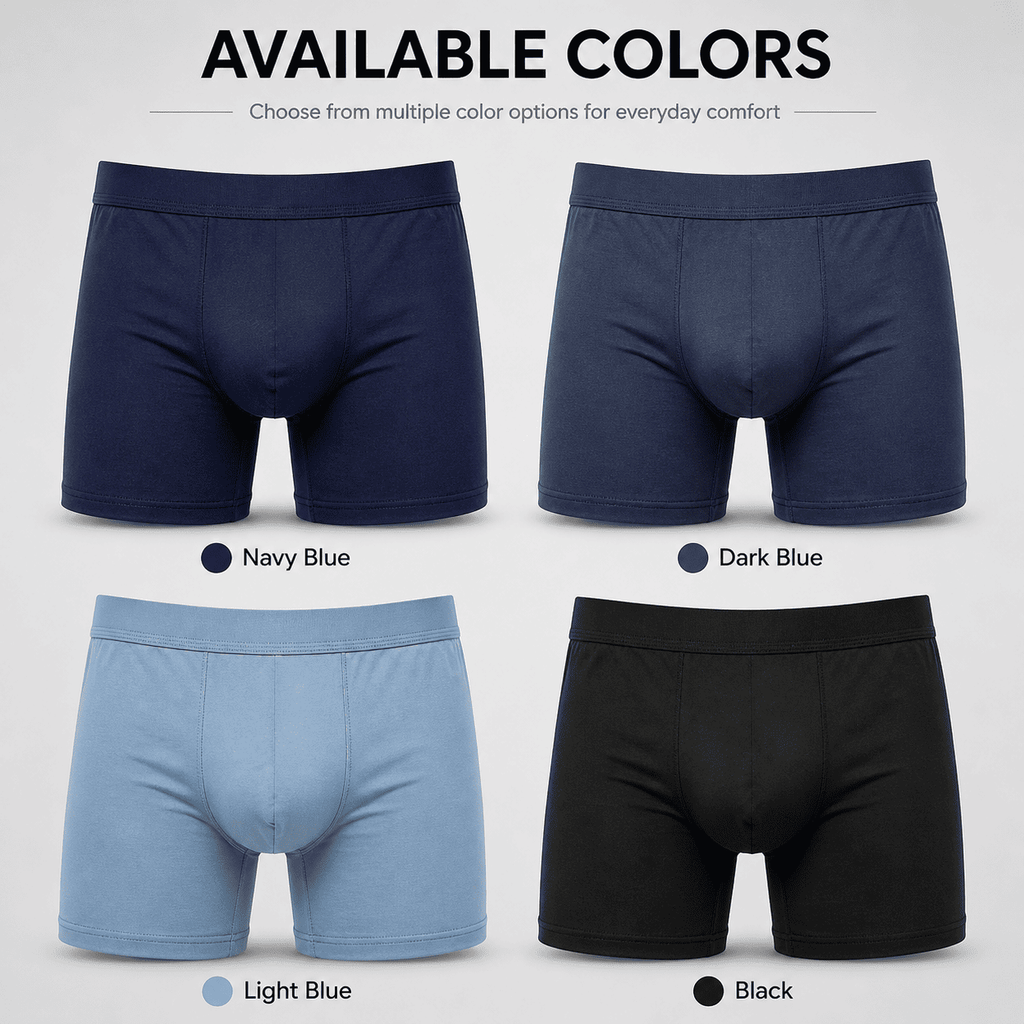 4 Pack Trunks – Comfortable Everyday Innerwear (Navy Blue, Dark Blue, Light Blue)