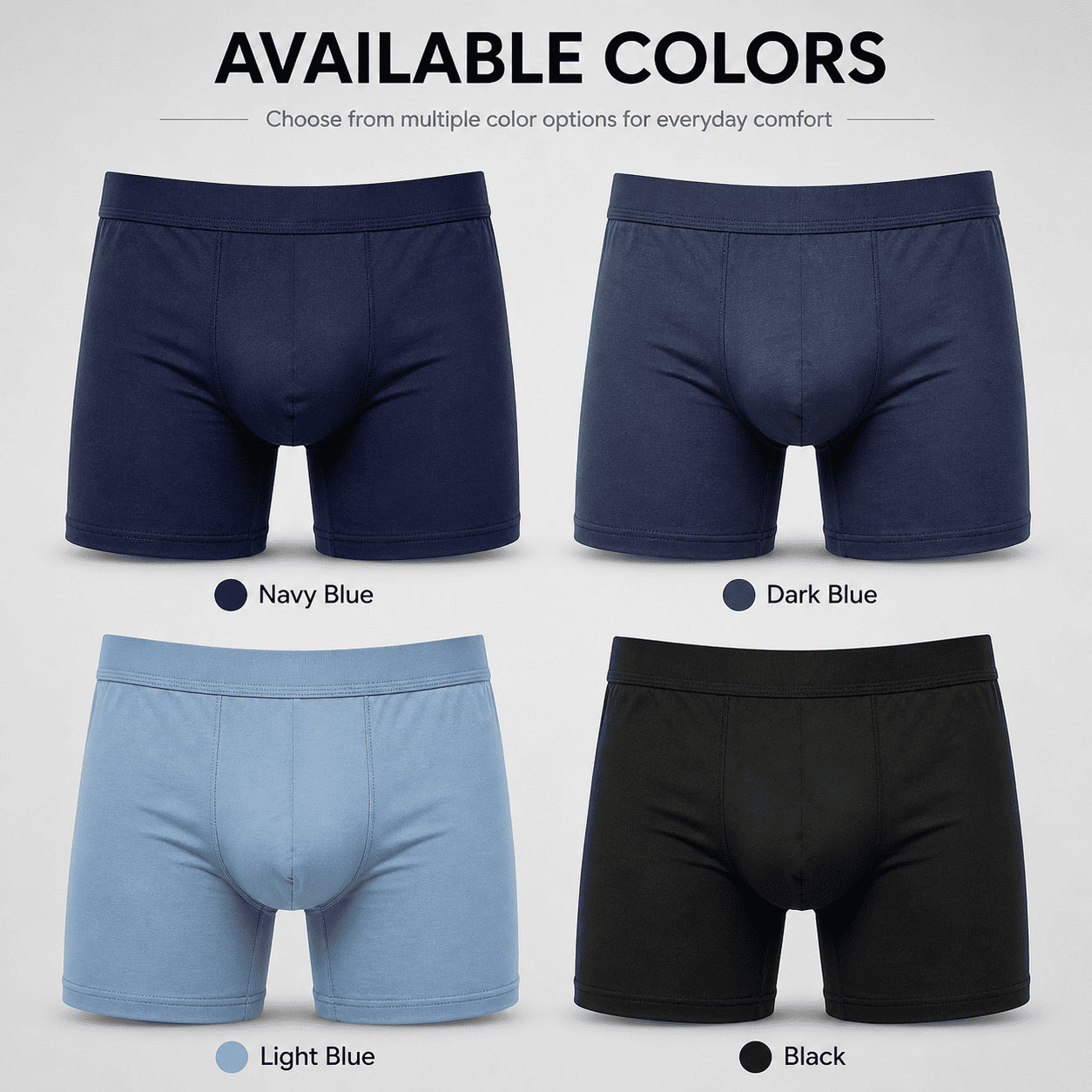 4 Pack Trunks – Comfortable Everyday Innerwear (Navy Blue, Dark Blue, Light Blue)
