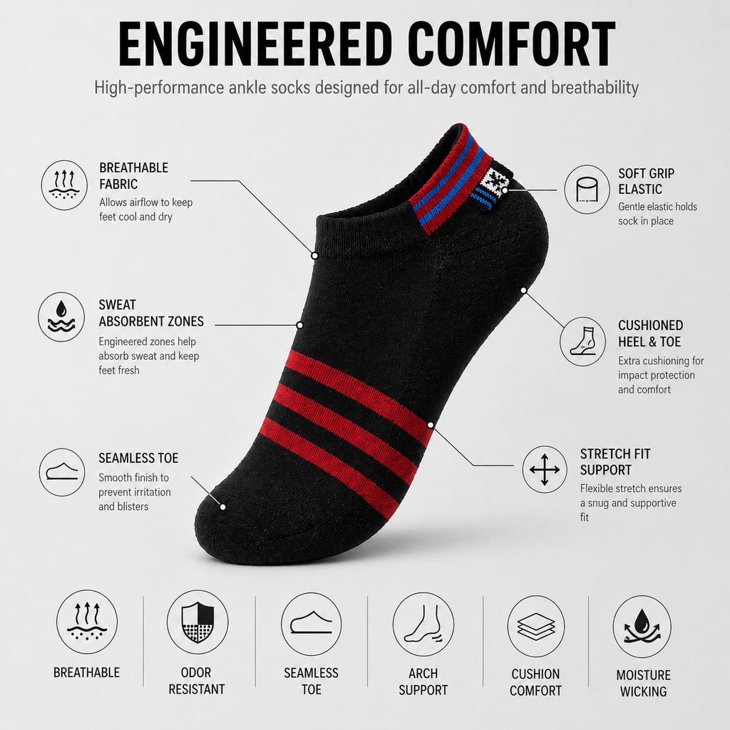 Jockey + US Polo Assn 6 Pairs Ankle Socks Combo – Everyday Comfort & Style (Black, White, Grey)