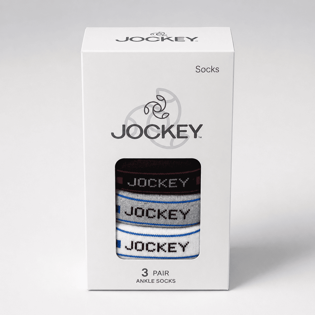 Jockey 3 Pair Ankle Socks – Everyday Comfort (Black, Light Grey, White)