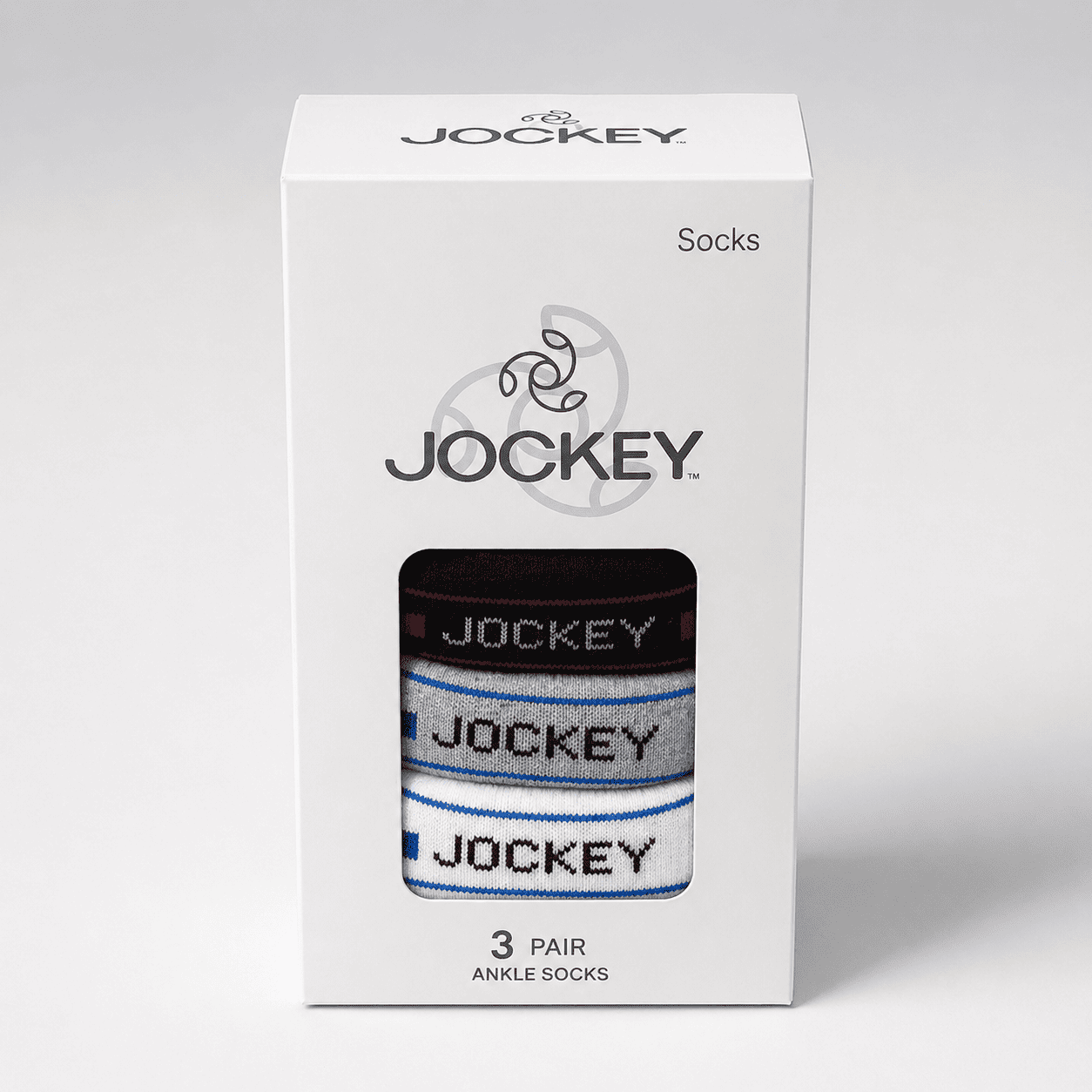 Jockey 3 Pair Ankle Socks – Everyday Comfort (Black, Light Grey, White)