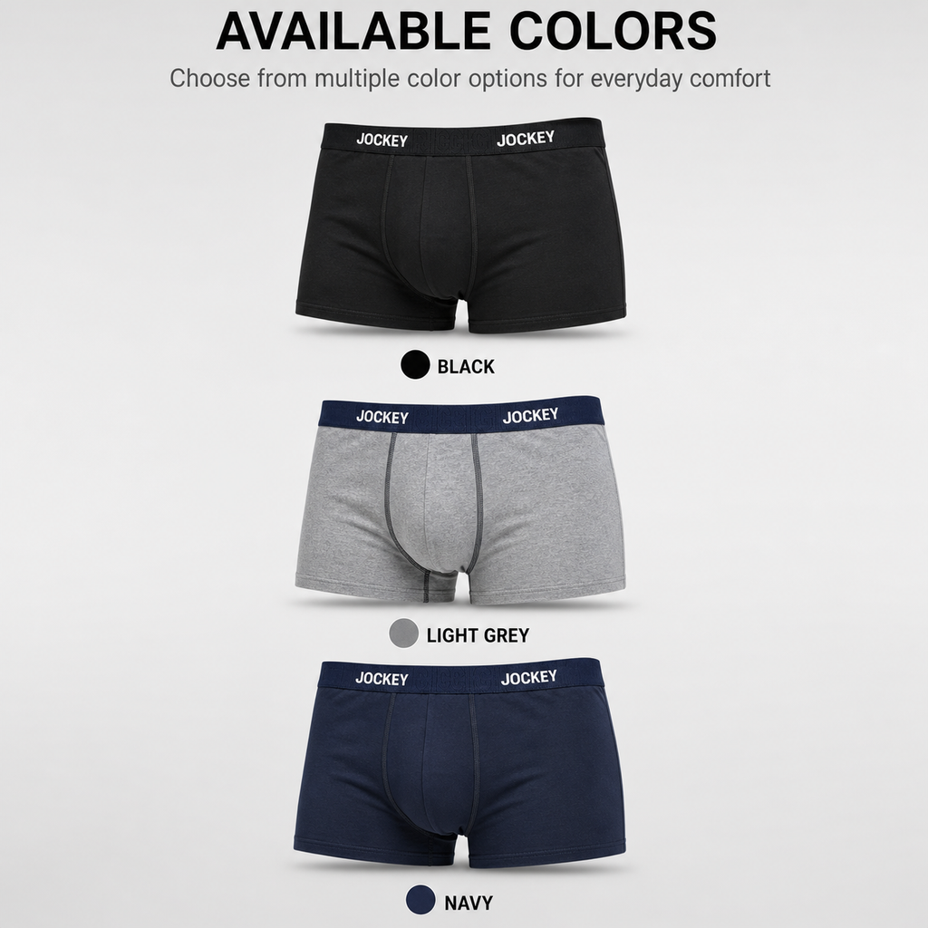 JOCKEY 3 Pack Trunks – Comfortable Everyday Innerwear (Navy, Heather Grey, Black)
