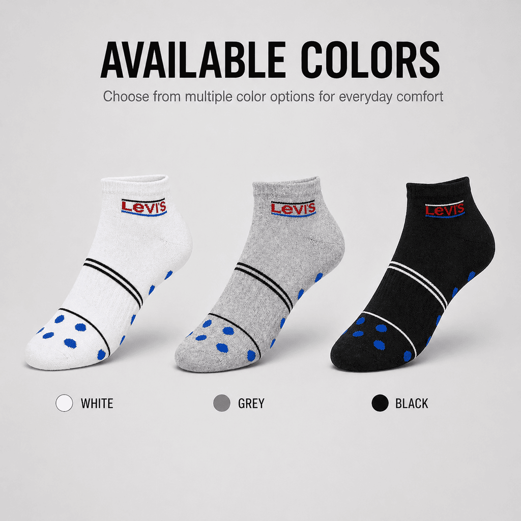 Levi's 3 Pair Ankle Socks – Everyday Comfort (White, Grey, Black)