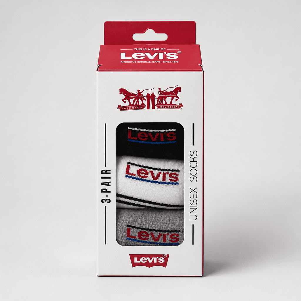Levi's 3 Pair Ankle Socks – Everyday Comfort (White, Grey, Black)