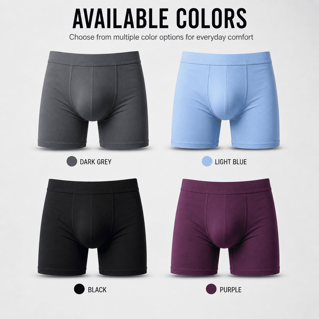 4 Pack Trunks – Comfortable Everyday Innerwear (Black, Dark Grey, Light Blue)