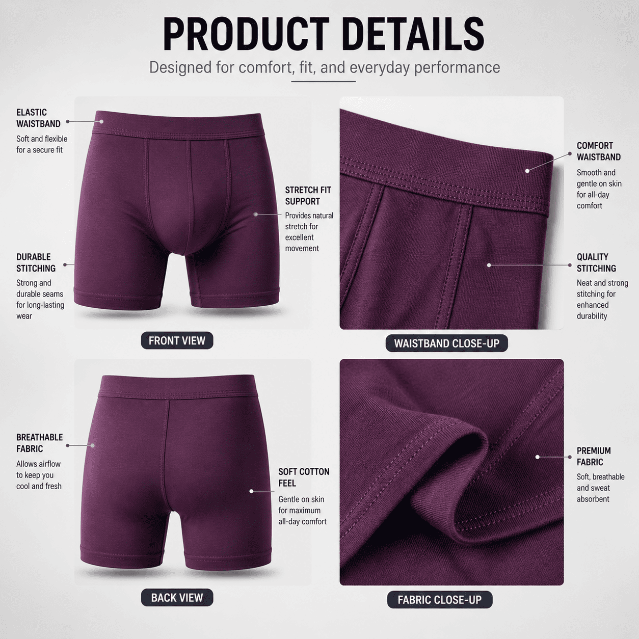 4 Pack Trunks – Comfortable Everyday Innerwear (Black, Dark Grey, Light Blue)