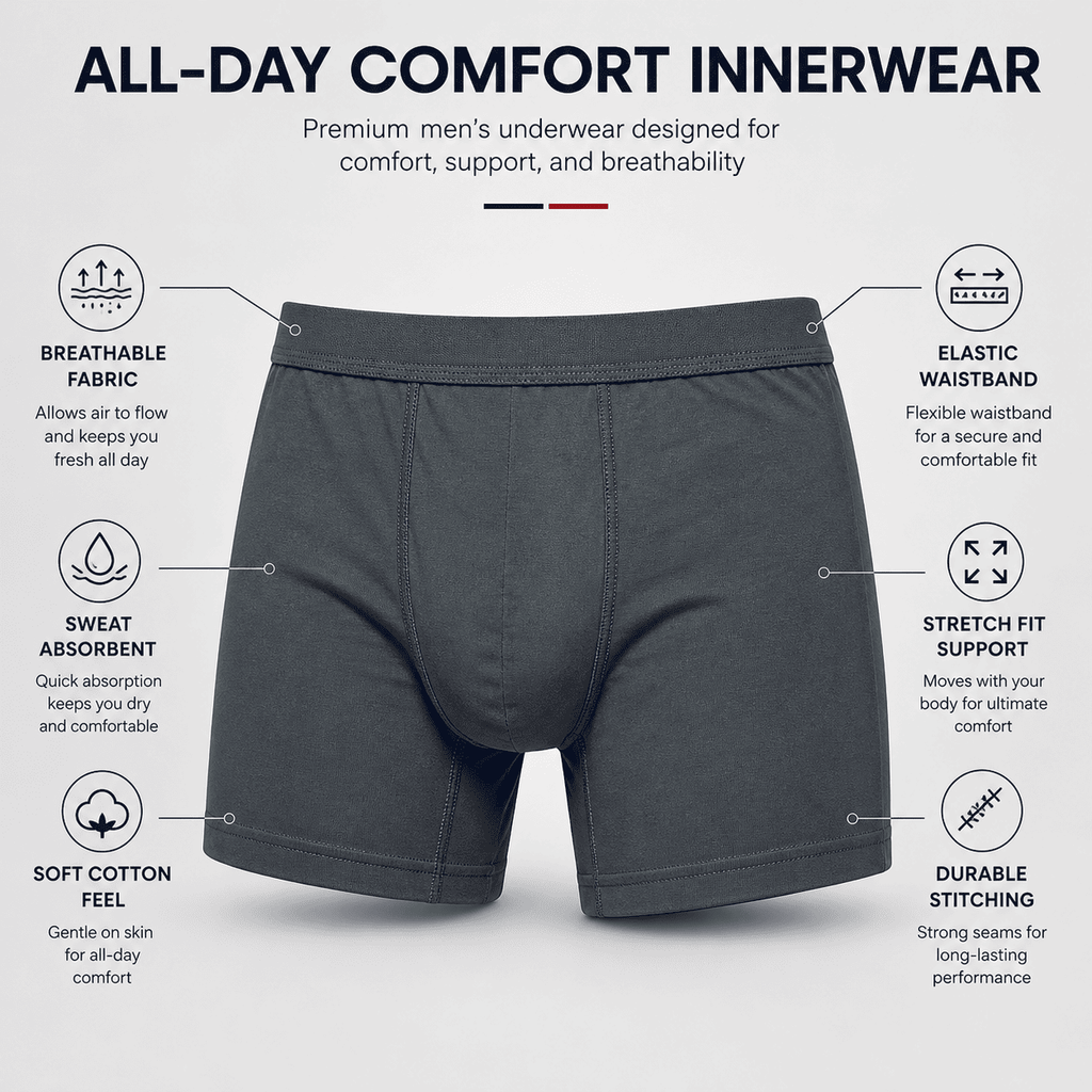 4 Pack Trunks – Comfortable Everyday Innerwear (Black, Dark Grey, Light Blue)