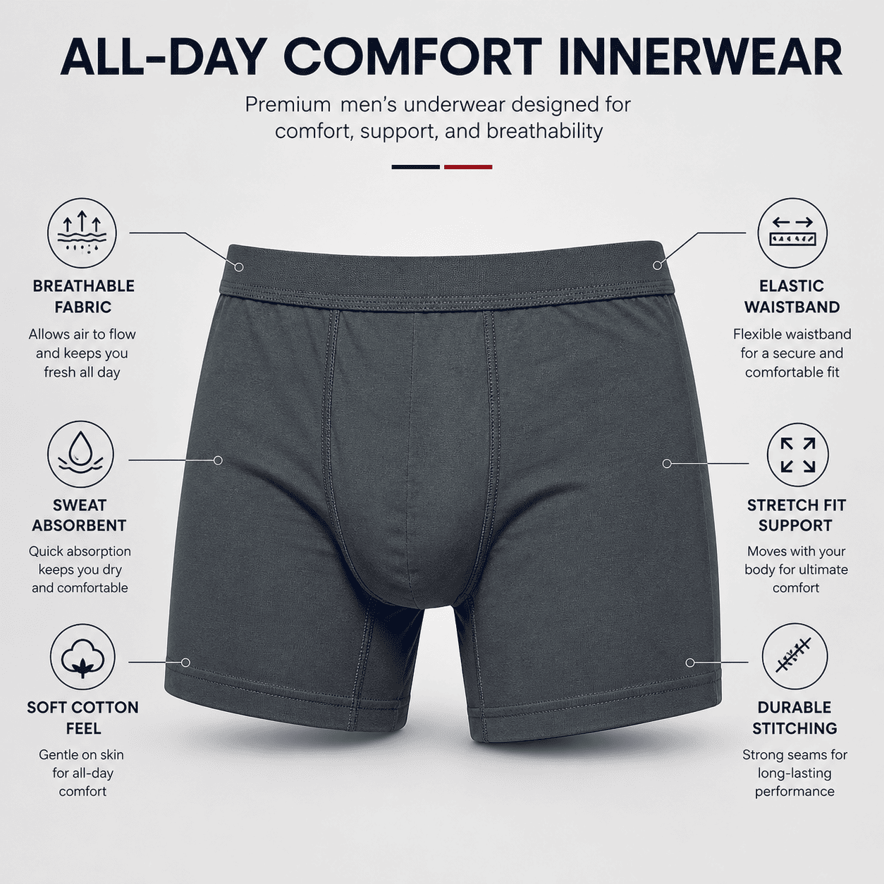 4 Pack Trunks – Comfortable Everyday Innerwear (Black, Dark Grey, Light Blue)