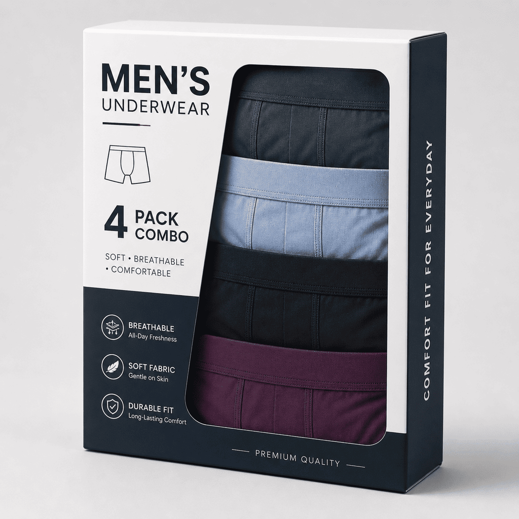 4 Pack Trunks – Comfortable Everyday Innerwear (Black, Dark Grey, Light Blue)