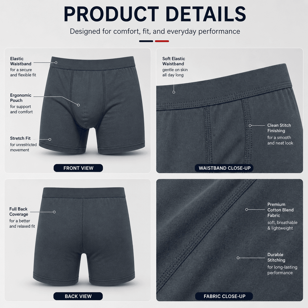 4 Pack Trunks – Comfortable Everyday Innerwear (Black, Dark Grey, Light Blue)