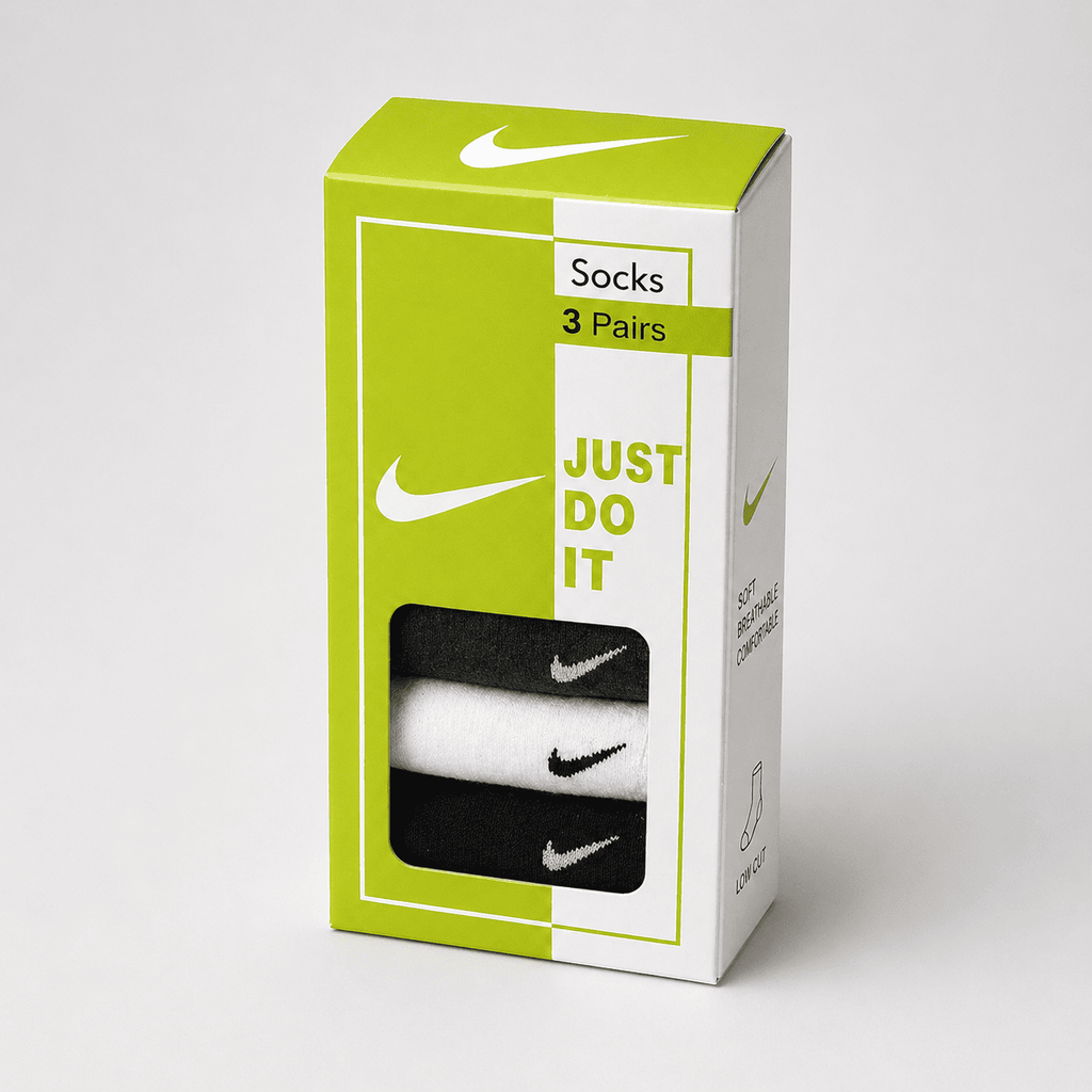 Nike 3 Pair Ankle Socks – Everyday Comfort (Dark Grey, White, Black)