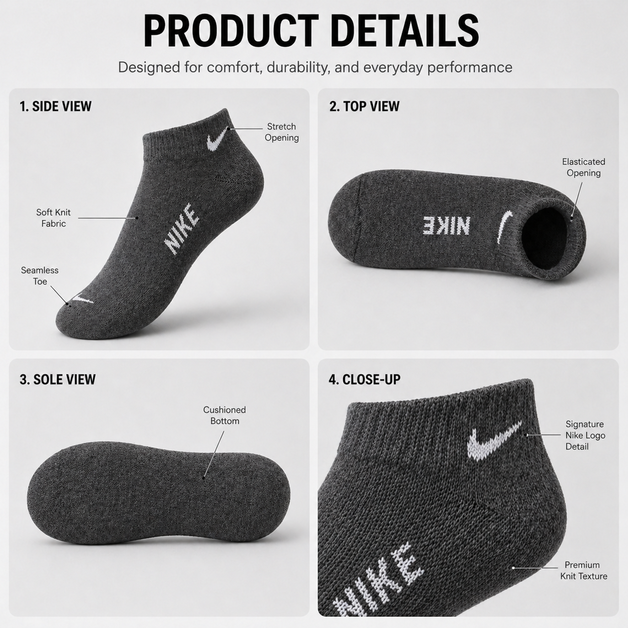 Tommy Hilfiger + Nike 6 Pairs Ankle Socks Combo – Everyday Comfort & Style (Black, White, Grey)