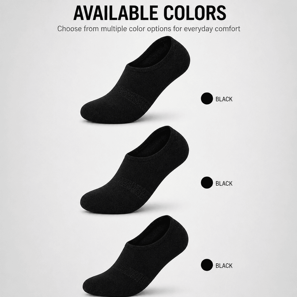 3 Pair No Show Socks – Everyday Comfort (Black)