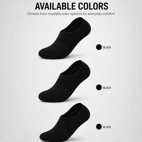 3 Pair No Show Socks – Everyday Comfort (Black)