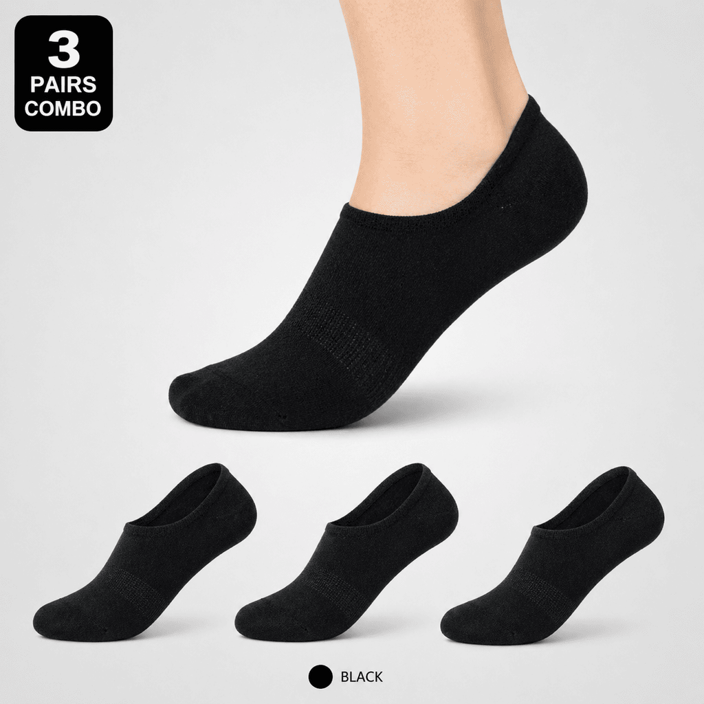 3 Pair No Show Socks – Everyday Comfort (Black)