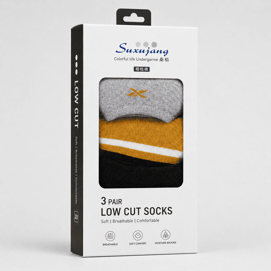 3 Pair No Show Socks – Everyday Comfort (Light Grey, Mustard, Black)