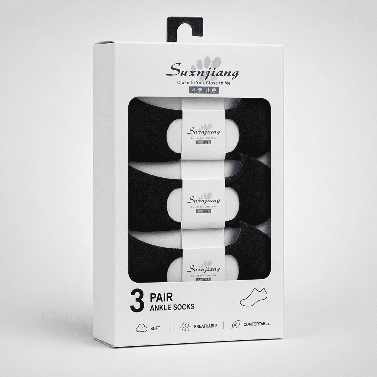 3 Pair No Show Socks – Everyday Comfort (Black)