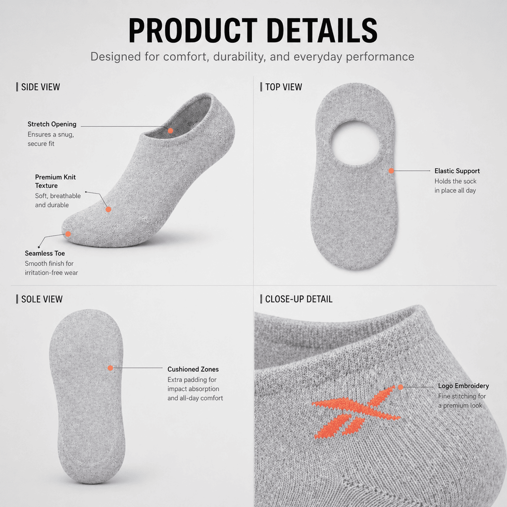 3 Pair No Show Socks – Everyday Comfort (Light Grey, Mustard, Black)