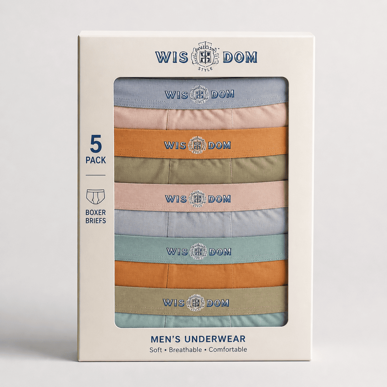 WISDOM Trunks – Comfortable Everyday Innerwear (Light Pink, Olive Green, Light Grey)